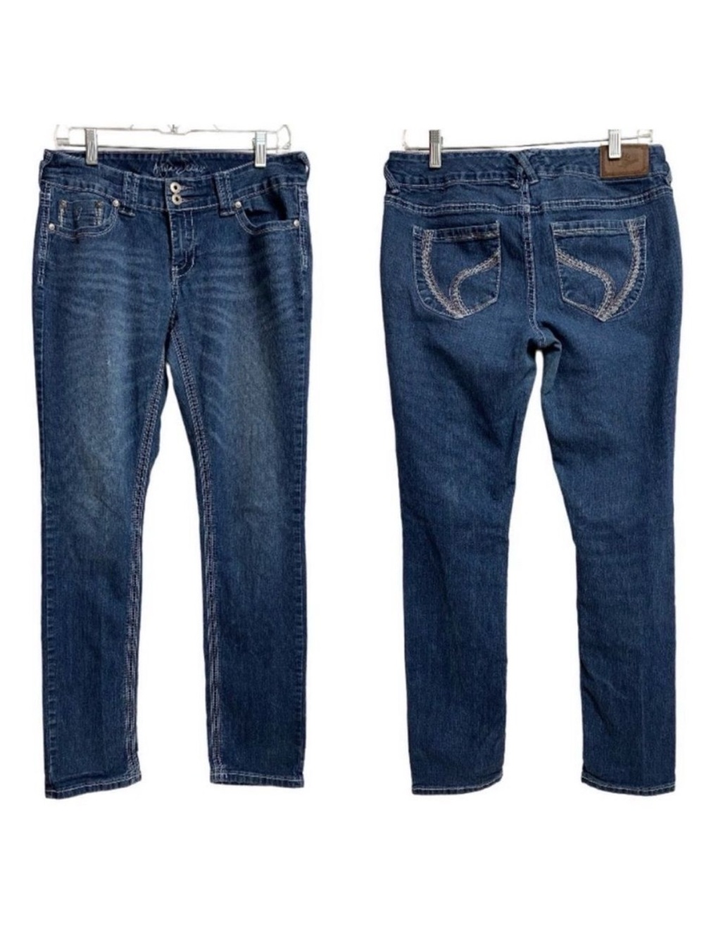 Ariya Jeans Women's Slim Straight Leg Blue Jeans Size 11/12 Distress Whiskering